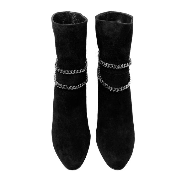 YSL Saint Laurent 8 Debbie 100 Double Ankle Chain Black Suede Boots 38.5 - Picture 5 of 6